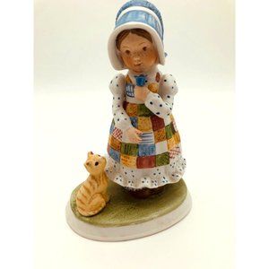 Vintage Holly Hobbie Figurine Blue Girl Designers Collection Flowers with Cat